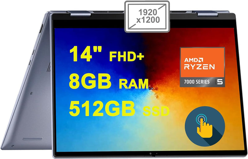 Dell Inspiron 14 7435 Lavender Blue 2in1 x360 Convertible 14" IPS Full HD+ Webcam AMD Ryzen 5 7530 Upto 4.5GHz 10Cores  8Gb Memory 512Gb ssd Storage  Radeon™ Graphics Fingerprint Reader Backlit Keyboard