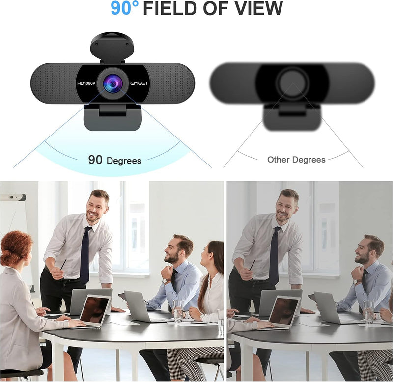 EMEET 1080P Webcam with Microphone, C960 Web Camera, 2 Mics Streaming Webcam, 90°FOV Computer Camera, Plug and Play USB Webcam for Online Calling/Conferencing, Zoom/Skype/Facetime/YouTube, Laptop/PC