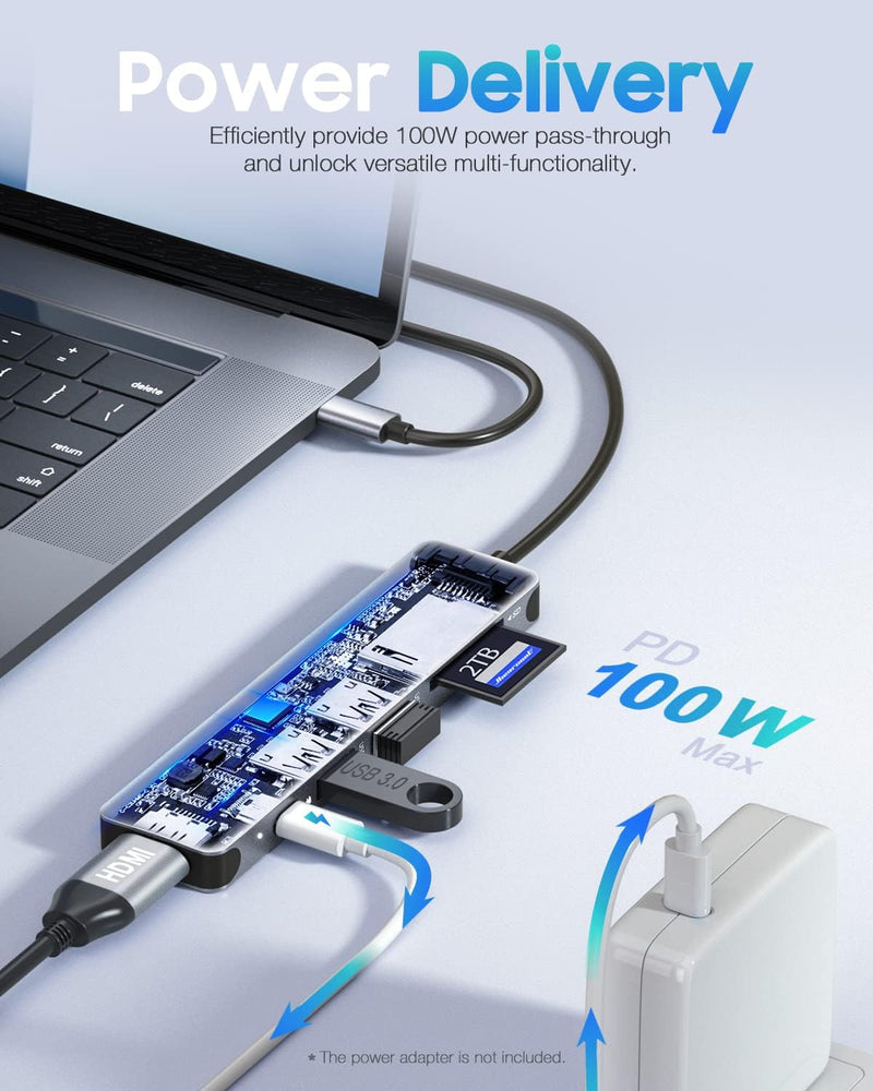 Hiearcool 7-in-1 USB C Hub with 4K HDMI, 100W PD, USB 3.0 and SD/TF Card Reader