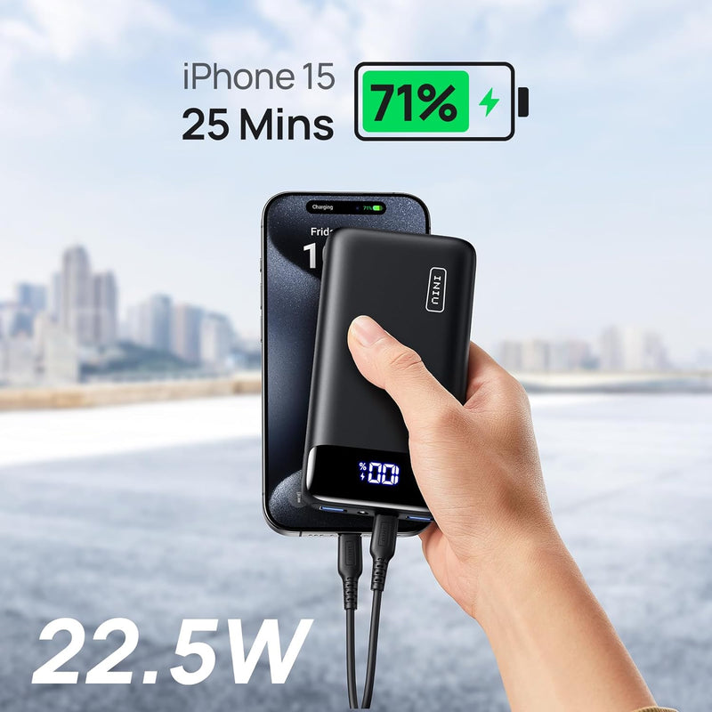 INIU Portable Charger, 22.5W 20000mAh USB C in & Out Power Bank Fast Charging, PD 3.0+QC 4.0 LED Display Phone Battery Pack Compatible with iPhone 15 14 13 12 Pro Samsung S21 Google iPad Tablet, etc.