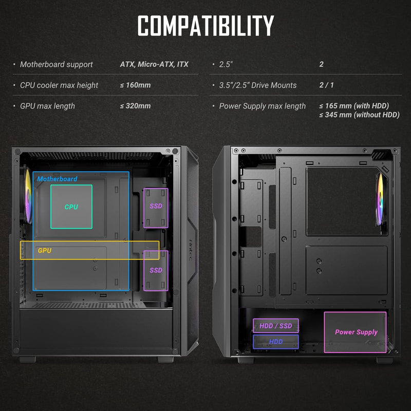 ANTEC AX Series AX61 Elite, High-Airflow Mesh Front Panel, 4 x 120mm ARGB Fans Included, Tempered Glass Side Panels, Up to 8 Fans Simultaneously, 360mm Radiator Support, Mid-Tower ATX Gaming Case