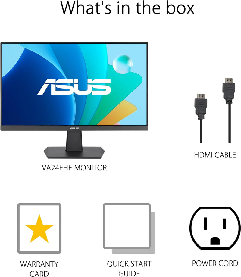 ASUS 24” (23.8-inch viewable) 1080P Eye Care Monitor (VA24EHF) - IPS, Full HD, Frameless, 100Hz, 1ms, Adaptive-Sync, for Working and Gaming, Low Blue Light, HDMI, VESA Mountable