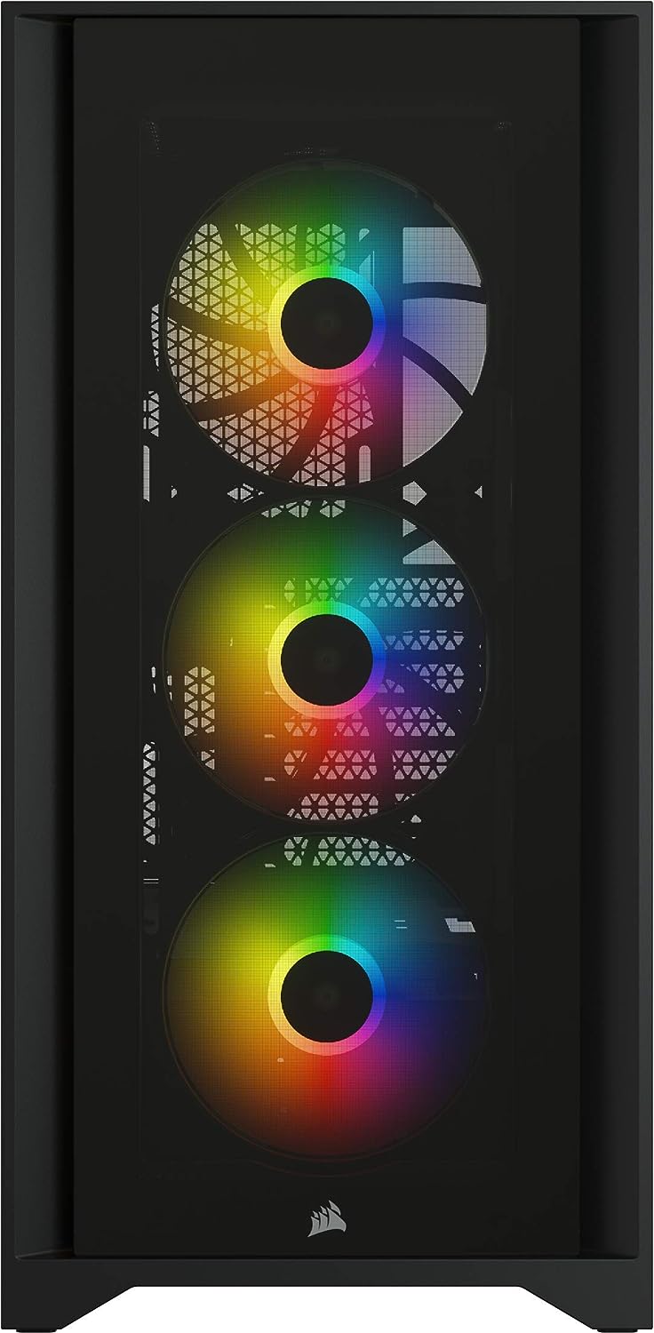 CORSAIR iCUE 4000X RGB empered Glass Mid-Tower ATX PC Case - 3X SP120 RGB Elite Fans - iCUE Lighting Node CORE Controller - High Airflow - Black