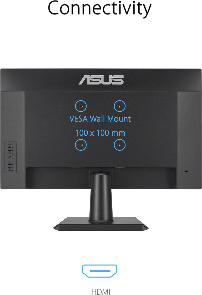 ASUS 24” (23.8-inch viewable) 1080P Eye Care Monitor (VA24EHF) - IPS, Full HD, Frameless, 100Hz, 1ms, Adaptive-Sync, for Working and Gaming, Low Blue Light, HDMI, VESA Mountable