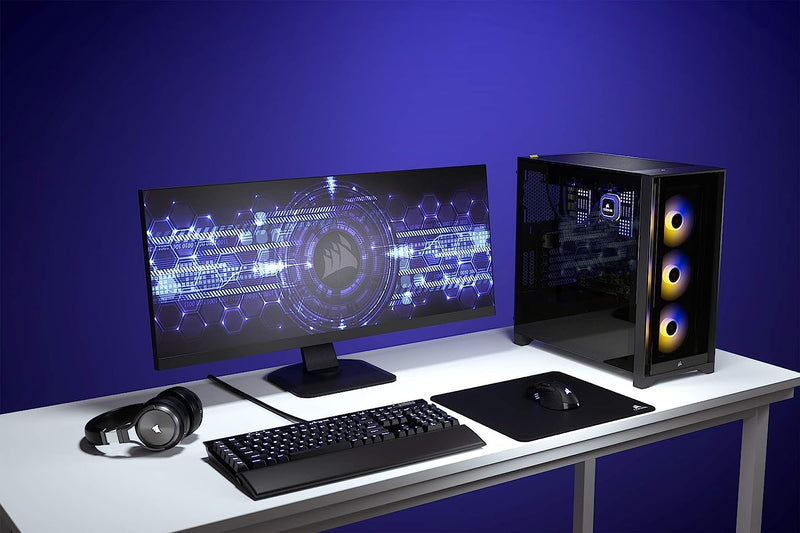 CORSAIR iCUE 4000X RGB empered Glass Mid-Tower ATX PC Case - 3X SP120 RGB Elite Fans - iCUE Lighting Node CORE Controller - High Airflow - Black