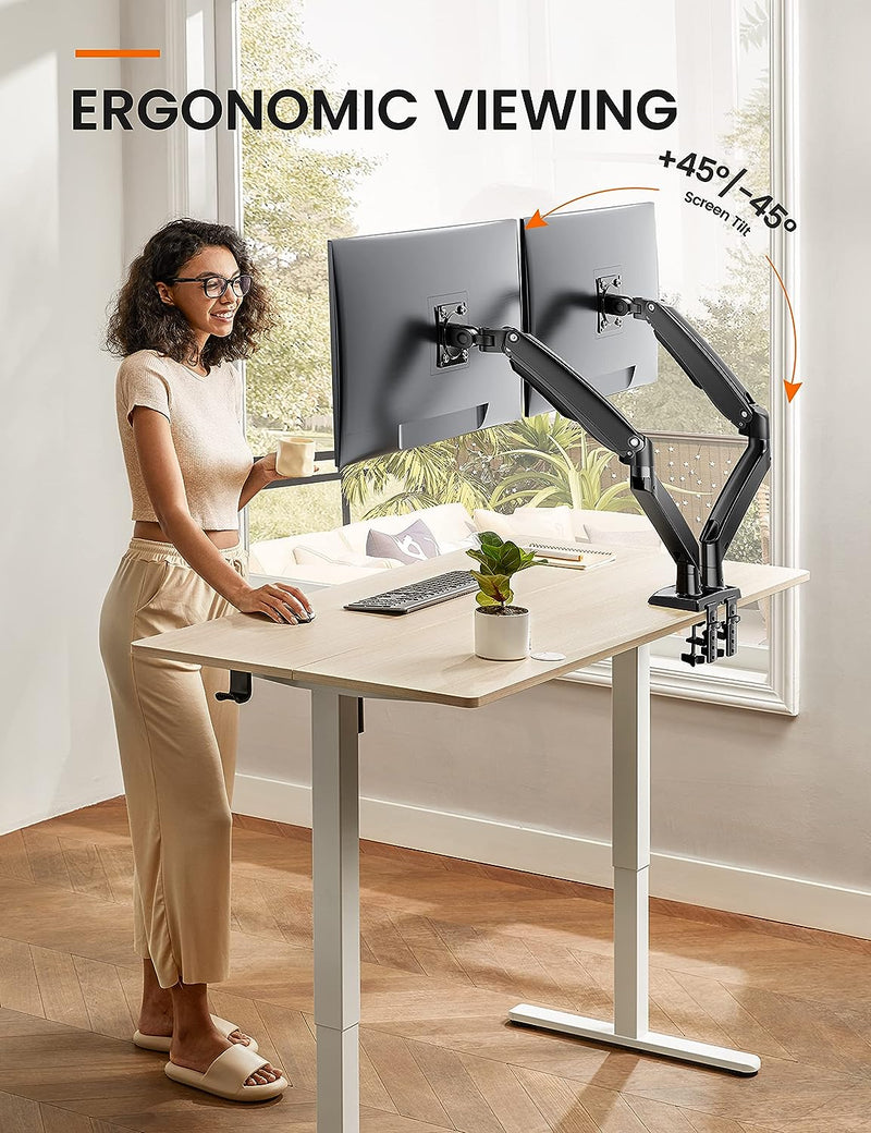 Ergear Dual Monitor Stand Mount, Ultrawide 13-35 Inch Height Adjustable Computer Screen Gas Spring Monitor Arm Desk Mount Full Motion, Each Arm Holds up to 26.4lbs