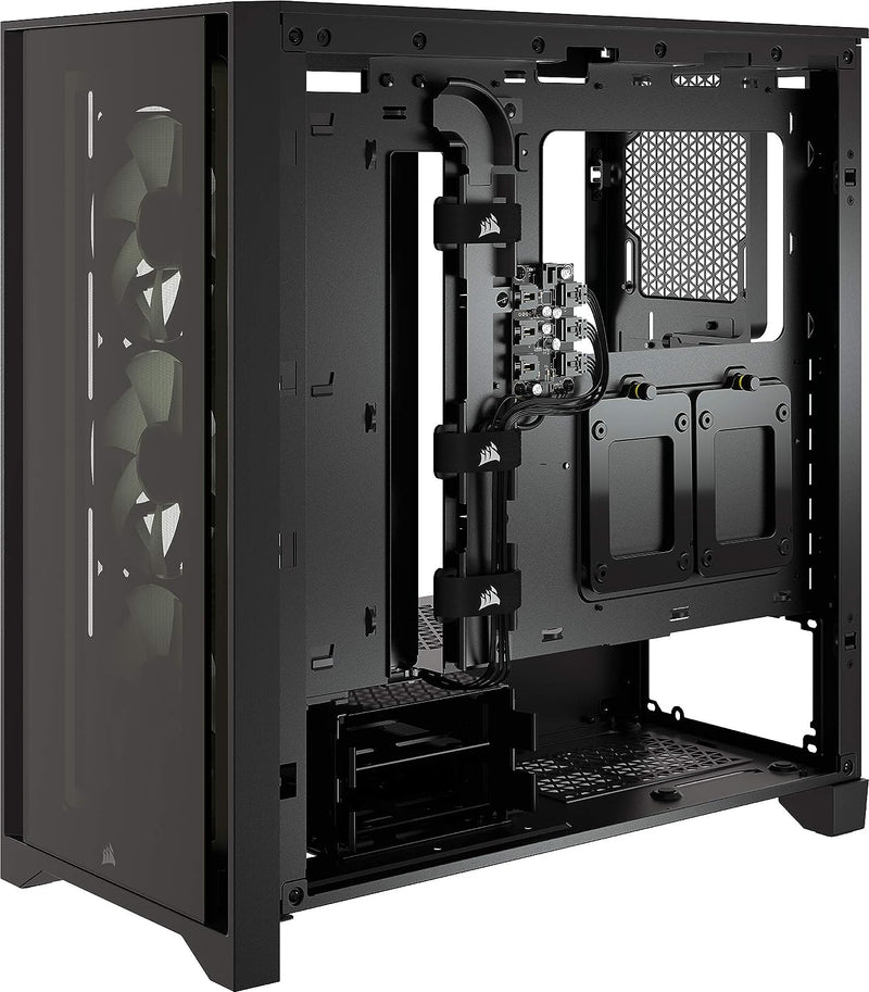 CORSAIR iCUE 4000X RGB empered Glass Mid-Tower ATX PC Case - 3X SP120 RGB Elite Fans - iCUE Lighting Node CORE Controller - High Airflow - Black