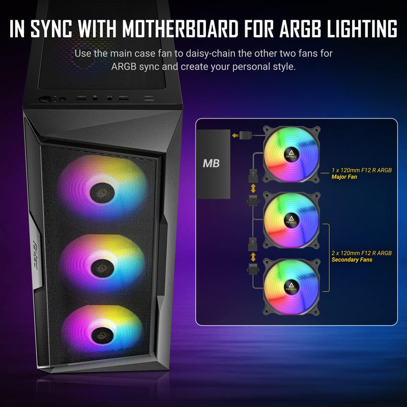 ANTEC AX Series AX61 Elite, High-Airflow Mesh Front Panel, 4 x 120mm ARGB Fans Included, Tempered Glass Side Panels, Up to 8 Fans Simultaneously, 360mm Radiator Support, Mid-Tower ATX Gaming Case