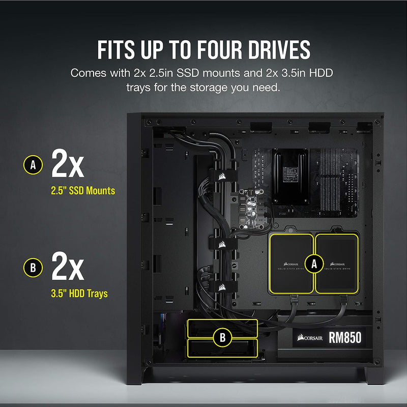 CORSAIR iCUE 4000X RGB empered Glass Mid-Tower ATX PC Case - 3X SP120 RGB Elite Fans - iCUE Lighting Node CORE Controller - High Airflow - Black