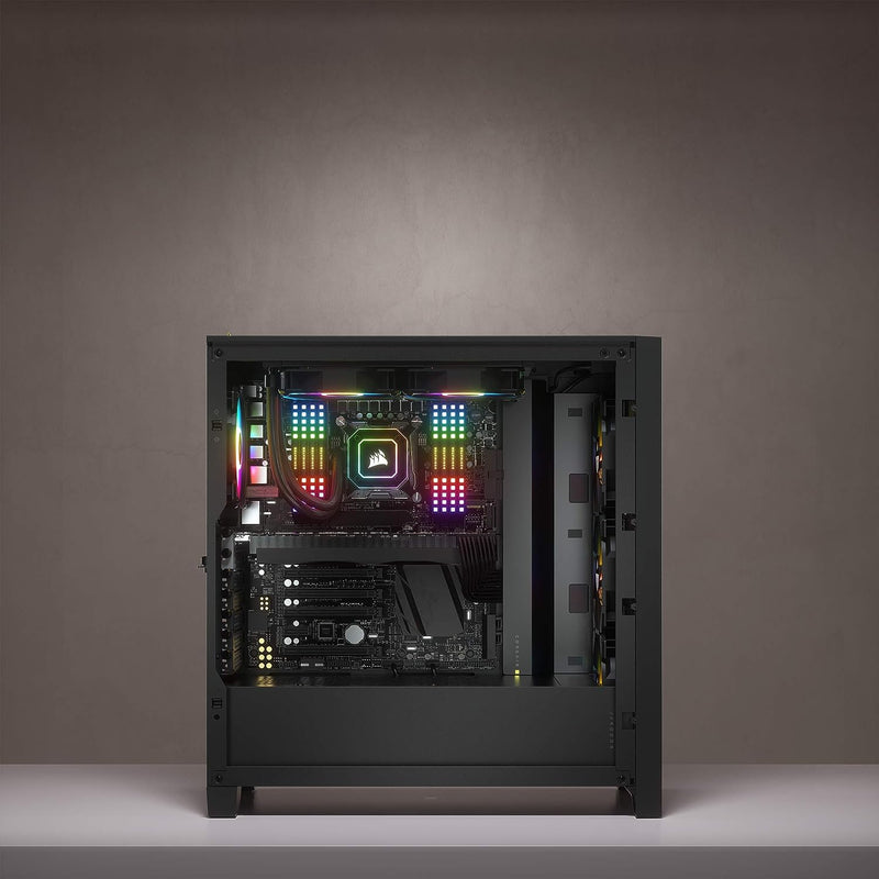 CORSAIR iCUE 4000X RGB empered Glass Mid-Tower ATX PC Case - 3X SP120 RGB Elite Fans - iCUE Lighting Node CORE Controller - High Airflow - Black