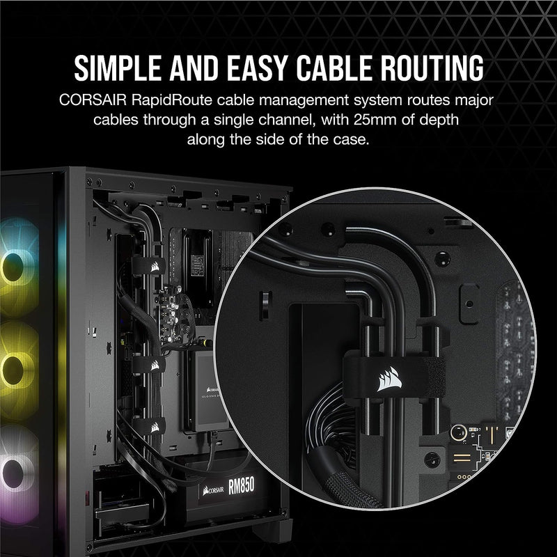CORSAIR iCUE 4000X RGB empered Glass Mid-Tower ATX PC Case - 3X SP120 RGB Elite Fans - iCUE Lighting Node CORE Controller - High Airflow - Black