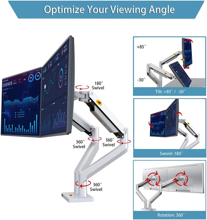 NB North Bayou Dual Monitor Arm Ultra Wide Full Motion Swivel Monitor Mount with Gas Spring for 22''-32'' Monitors
