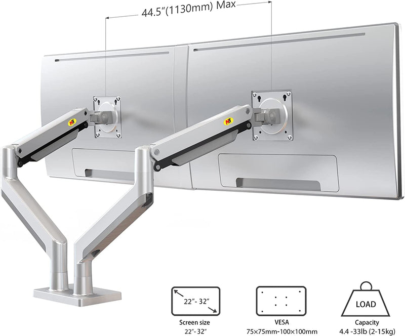 NB North Bayou Dual Monitor Arm Ultra Wide Full Motion Swivel Monitor Mount with Gas Spring for 22''-32'' Monitors